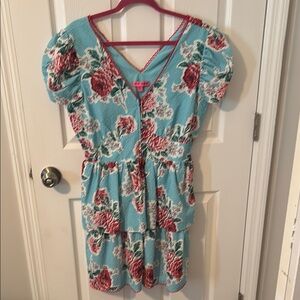 Betsey Johnson Pink Red Puff Sleeve Sundress